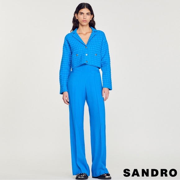 SANDRO Astier Cropped Tweed Coatigan in Electric Blue - Picture 9 of 12